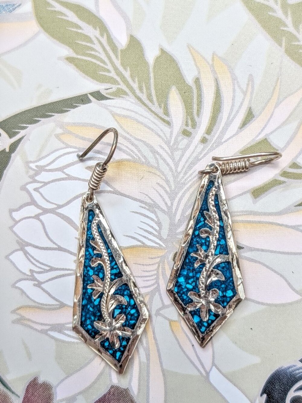 Vintage Mexico Sterling Silver Turquoise Teardrop Earrings stamped Hecho 925